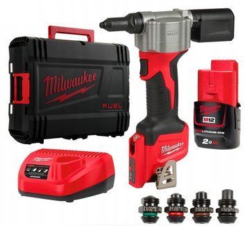 Акумуляторний заклепочник MILWAUKEE M12 BPRT-201X діаметр закл. 2,4-4,8мм 4933464405 (+ заряд.пристрій, 1 акум., 4 накінеч., HD 4933464405 фото