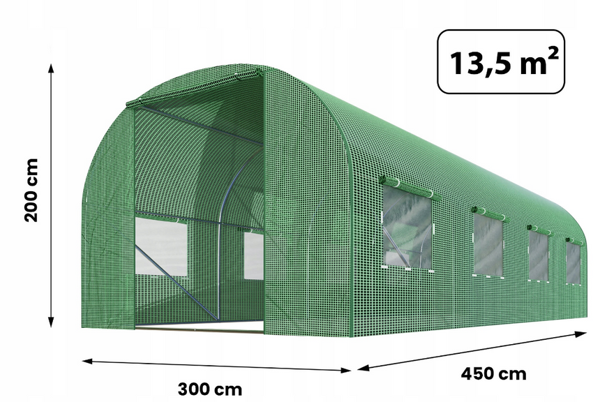 Садова теплиця з вікнами Plonos 13,5 m2 Зелена = 300х450х200 см (4917) 4917 фото